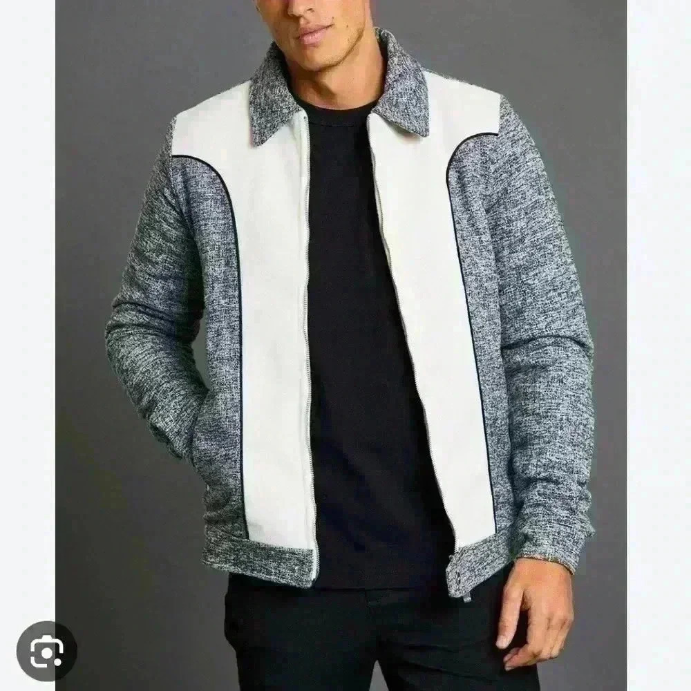 Boohoo man check western panel jacket grey sz small nwt